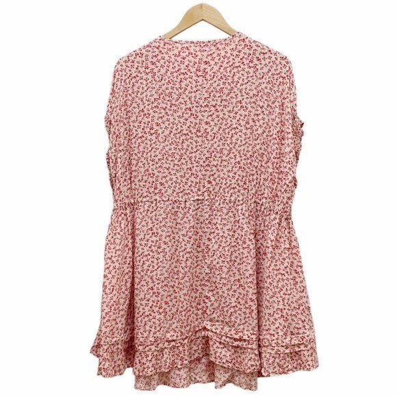 Free People One Fine Day Red Floral Print Flowy Oversized Mini Dress Size Small - Picture 6 of 15